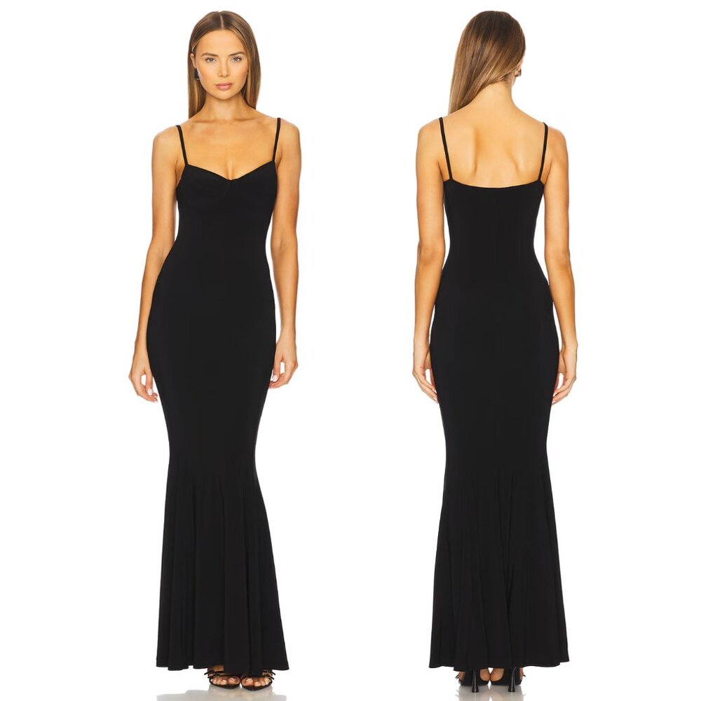 Norma Kamali Underwire Fishtail Gown in Black Camisol Maxi Dress Small S